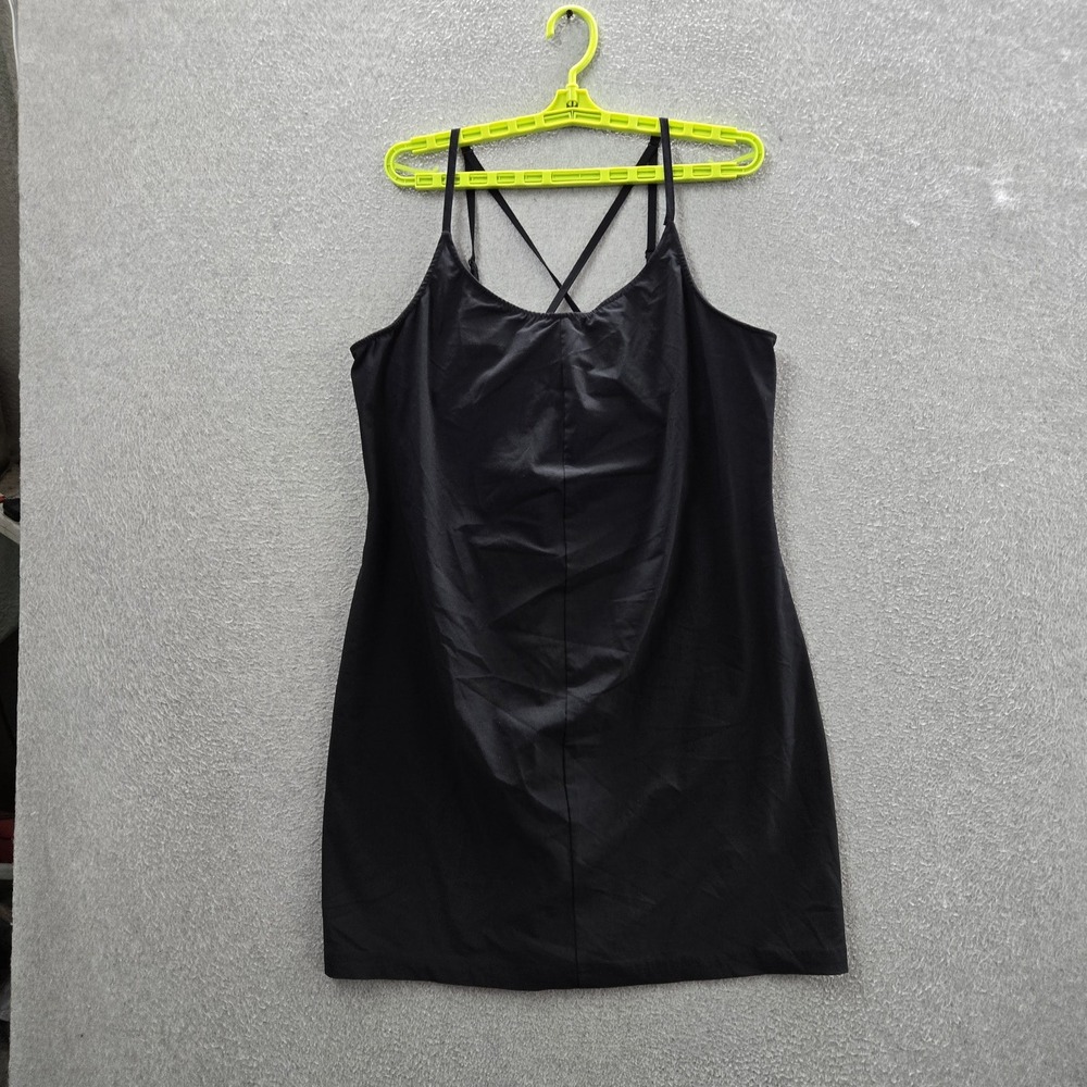 Columbia Women Dress XL Black Sleeveless Logo Cami Satin Mini Witchy Grunge